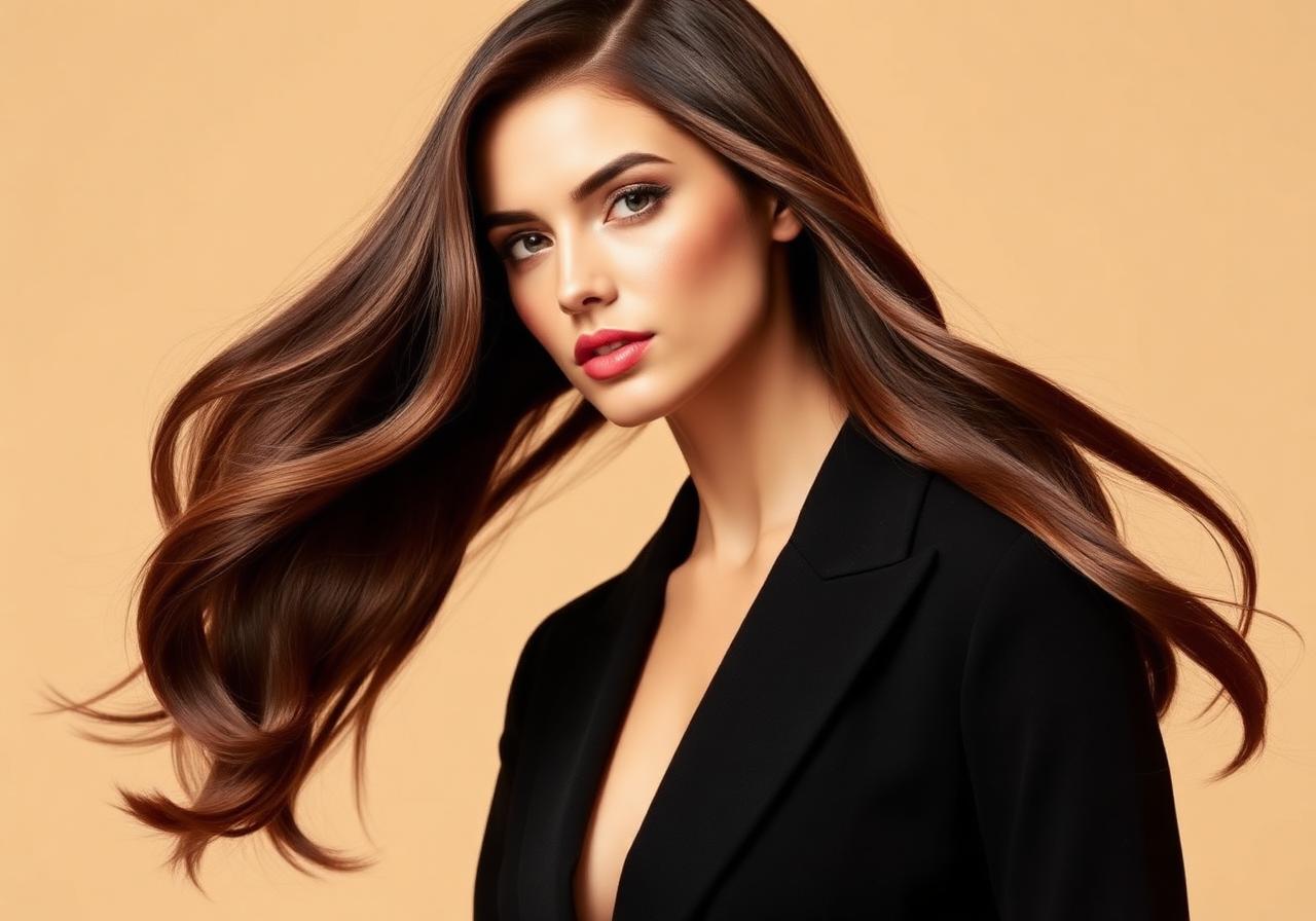 Editorial portrait of a model with freshly styled glossy hair